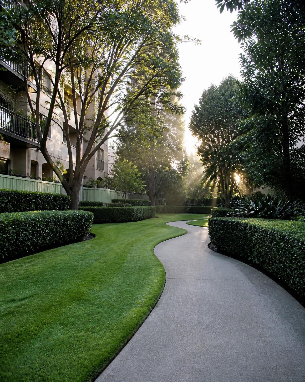 Giardino curato con prato e siepi ordinate